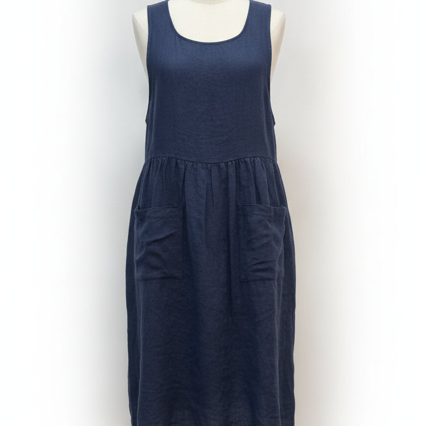 Pyre & Smith · Flax linen dress with pockets · Medium · Navy