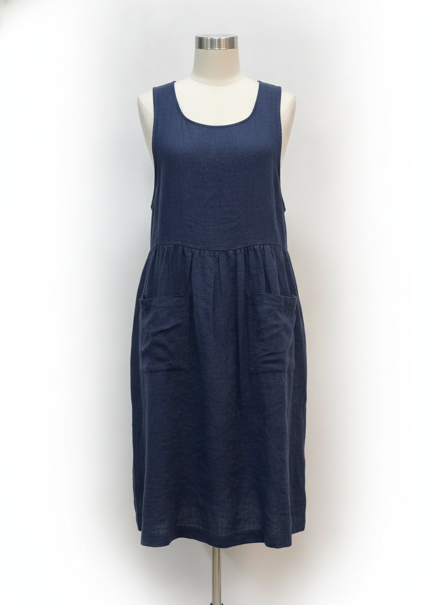 Pyre & Smith · Flax linen dress with pockets · Medium · Navy