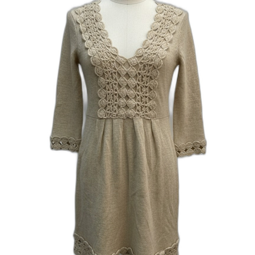 Anthropologie · Crocheted Detail Dress · Small · Wheat