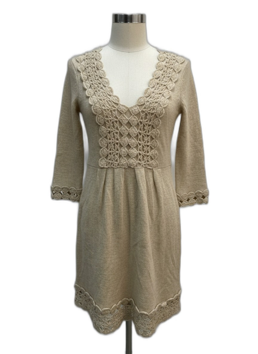 Anthropologie · Crocheted Detail Dress · Small · Wheat