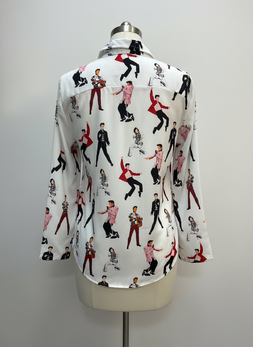 Fashion Top · Elvis Print · Large · WhiteBlk
