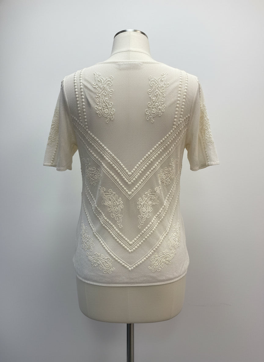 LuckyBrand · Embroidered Mesh Top · Small · Cream