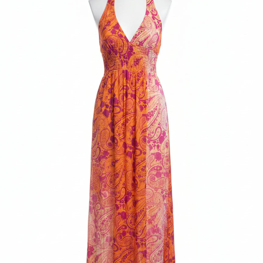 Tommy Bahama · Halter Dress · Medium · Orange Multi Paisley