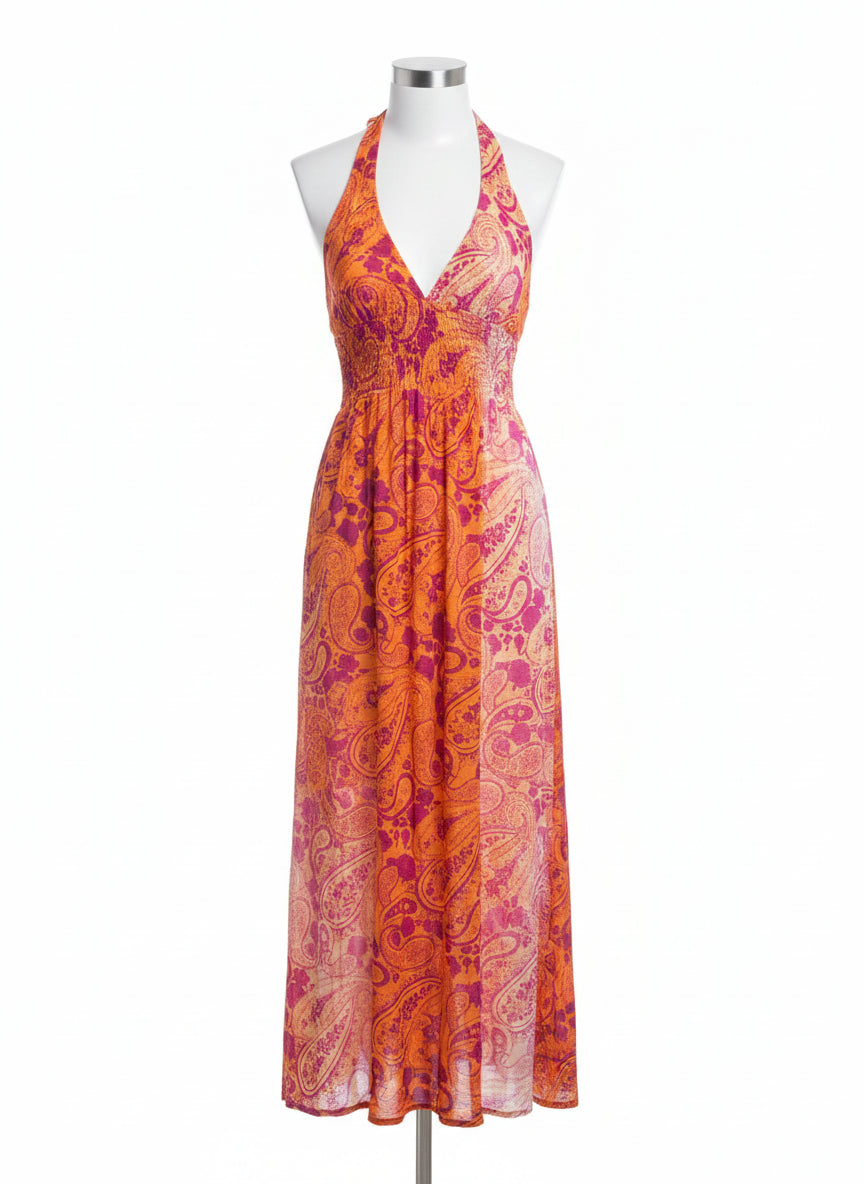 Tommy Bahama · Halter Dress · Medium · Orange Multi Paisley