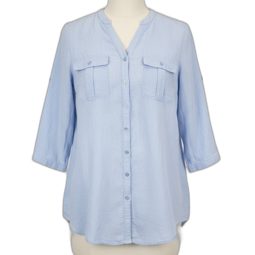 Nicole Miller · Roll Tab Shirt · Large · LightBlue