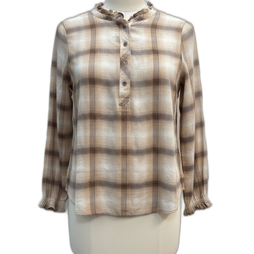 Talbots · Blouse · Large · Beige Brown Plaid