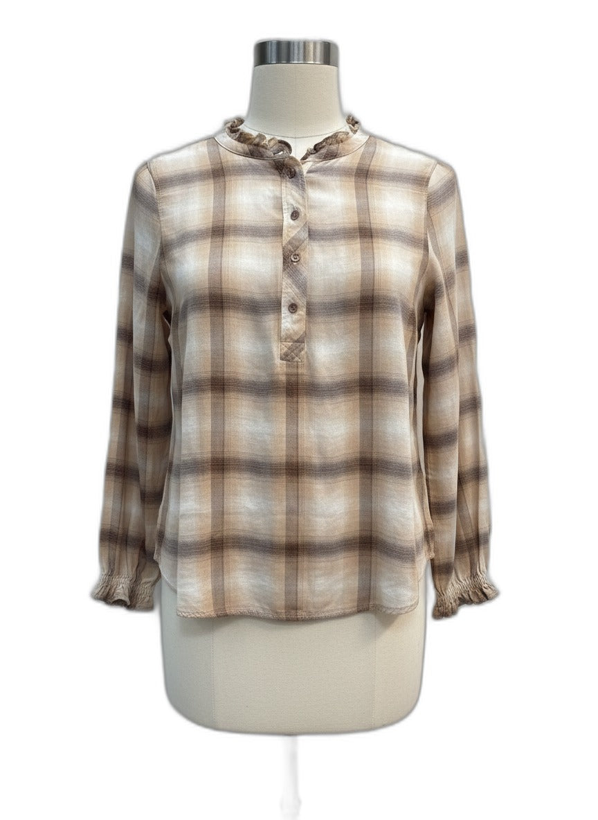 Talbots · Blouse · Large · Beige Brown Plaid
