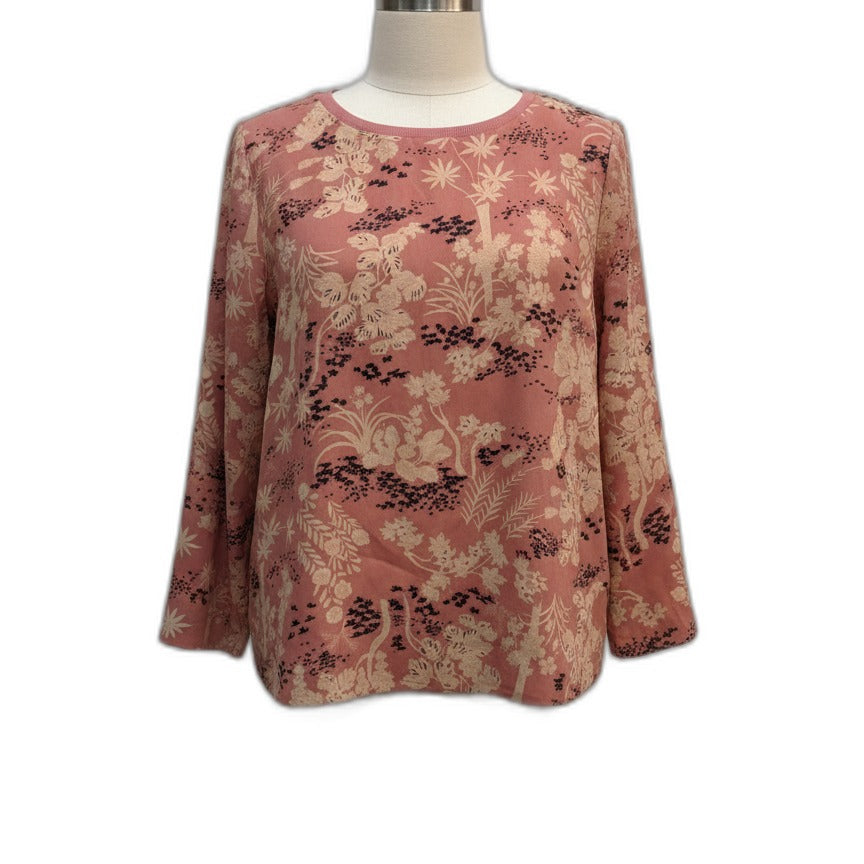 Monk&Lou · 3/4 Sleeve Dusty Rose Floral Print Blouse · Medium · Dusty Rose