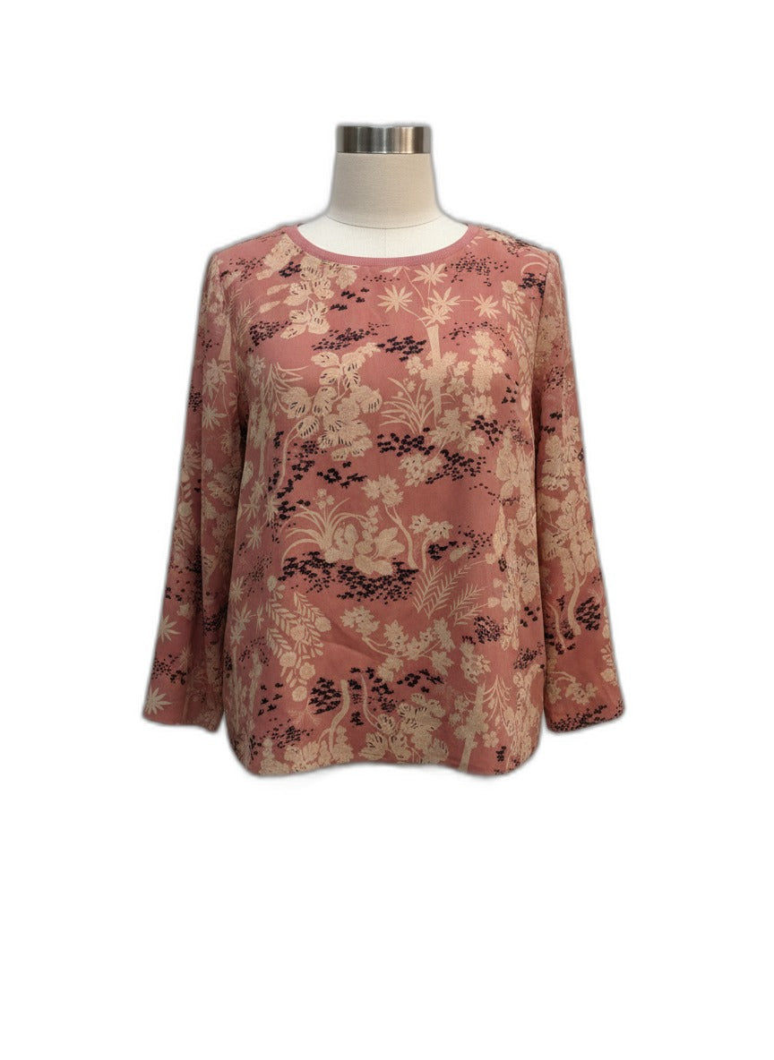 Monk&Lou · 3/4 Sleeve Dusty Rose Floral Print Blouse · Medium · Dusty Rose