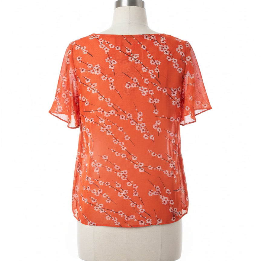 CABI · Cherry Blossom Split Sleeve Top #5772 · Small · Poppy/White