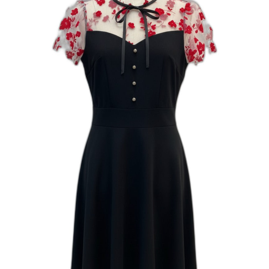 The Clothes Rack · Short Sleeve Floral Dress · Medium · Black and Red Floral