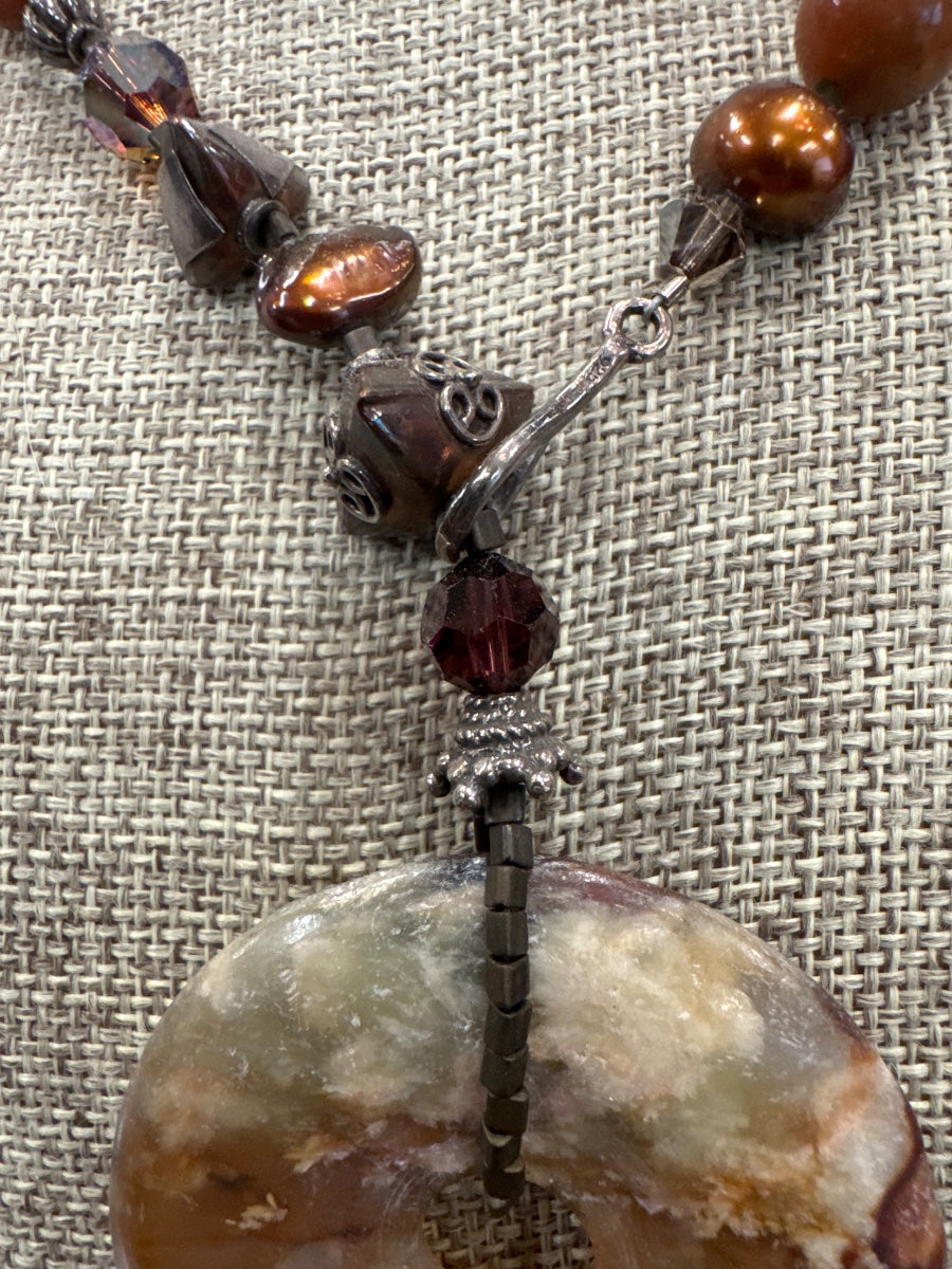 Artisan-Made Stone Bead Necklace · Stone Bead Necklace · Adjust · Brown