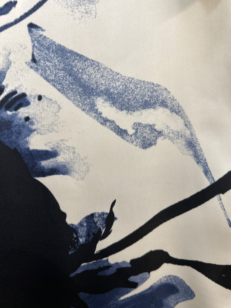 Tamara H. · Shirt · Small · Cream Navy Abstract Floral Print