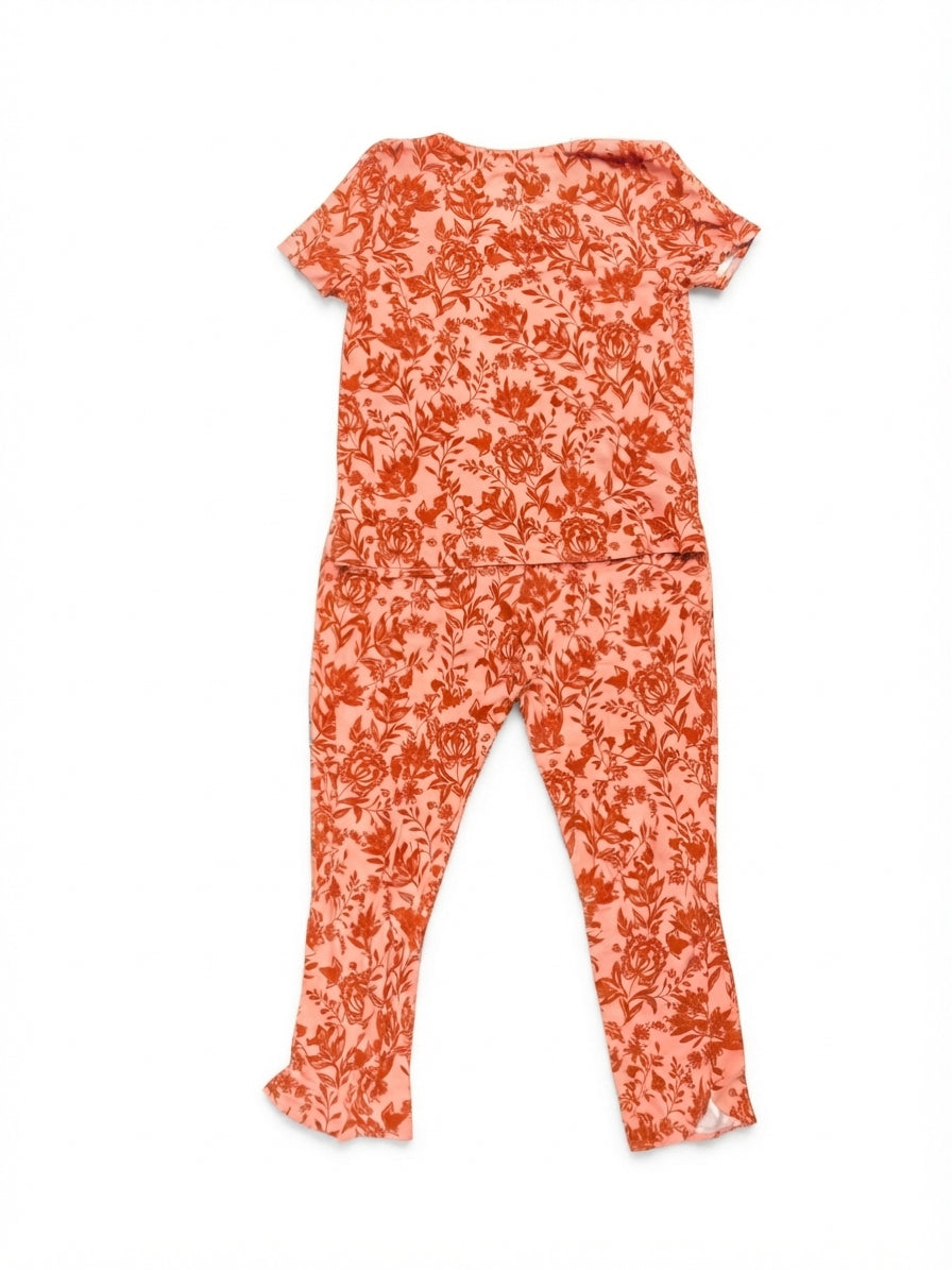 LizClaiborne · 2 Pc Sleep Set, Lace trim, short sleeve pants set · Medium · Coral Orange