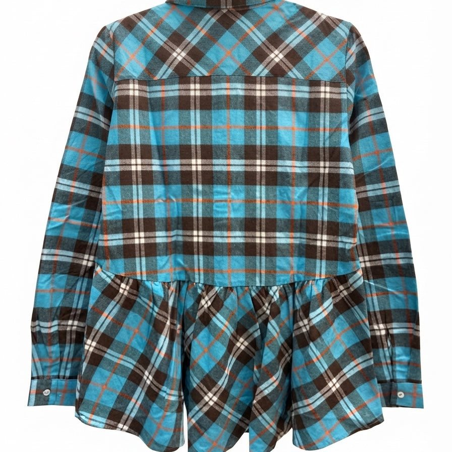 Sundance · Plaid Peplum Top · Medium · BlueBrown