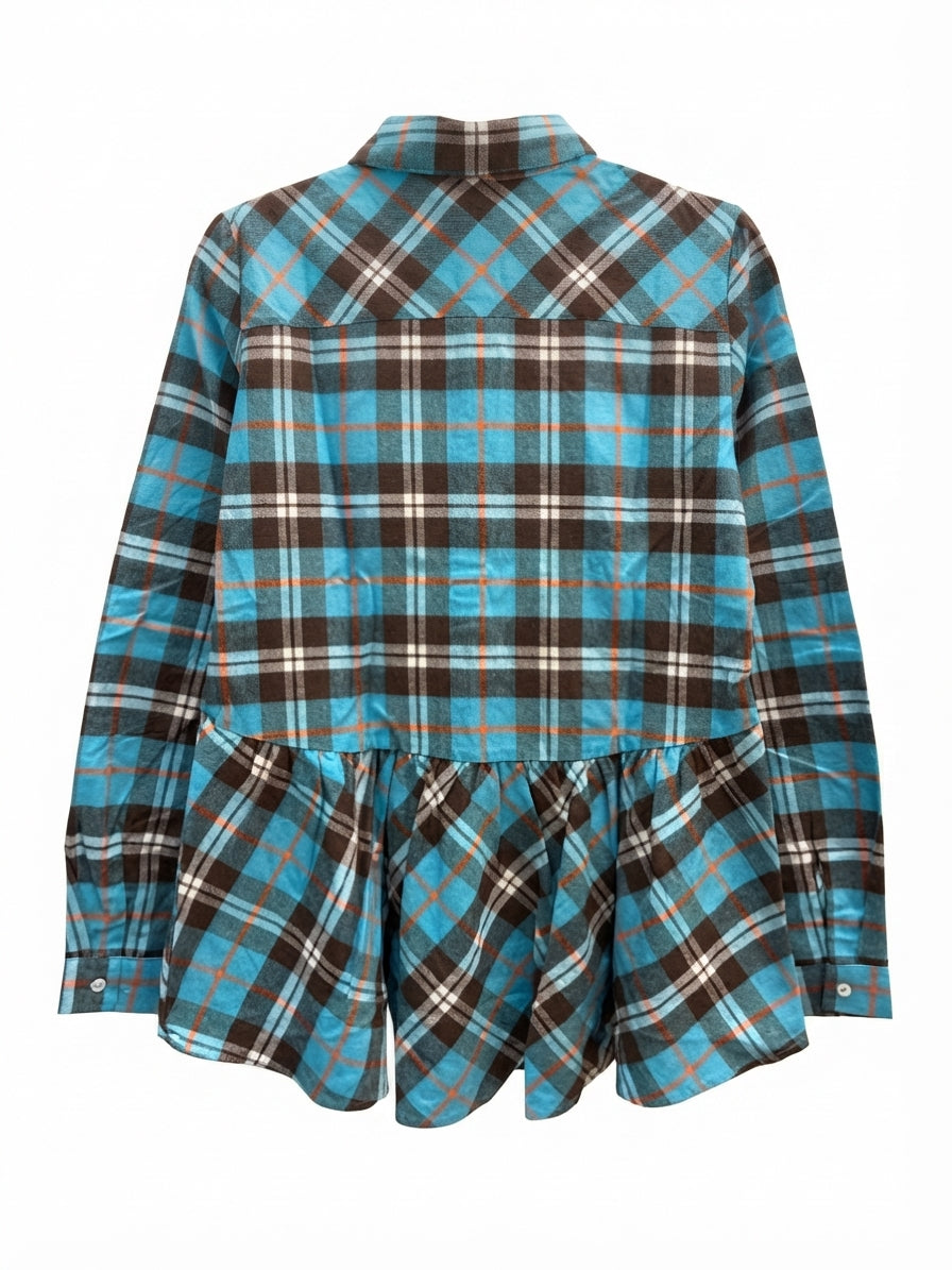 Sundance · Plaid Peplum Top · Medium · BlueBrown