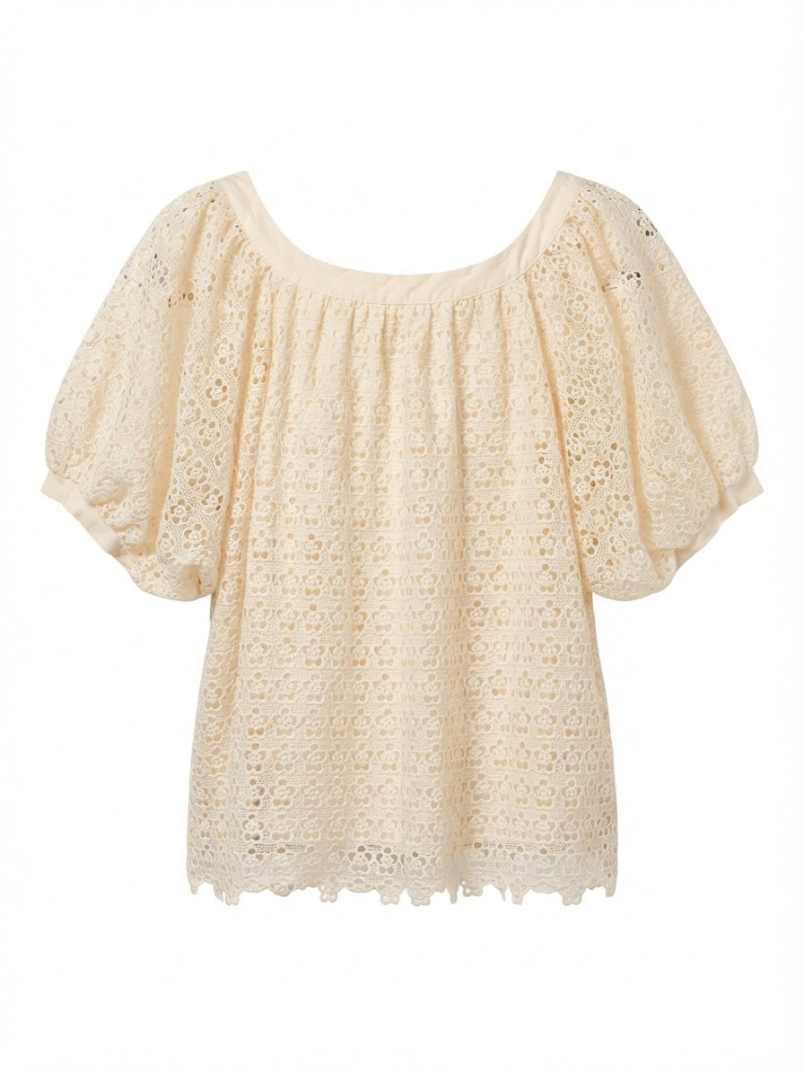 Anthropologie · Blue Tassel Lace Overlay Top · XLarge · Cream