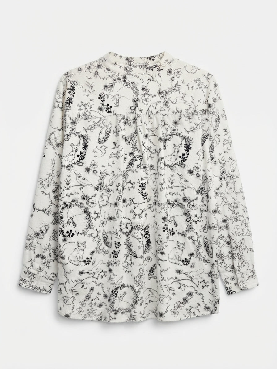 Lands' End · Flannel Long Sleeve Top · 2X · Cream and Black