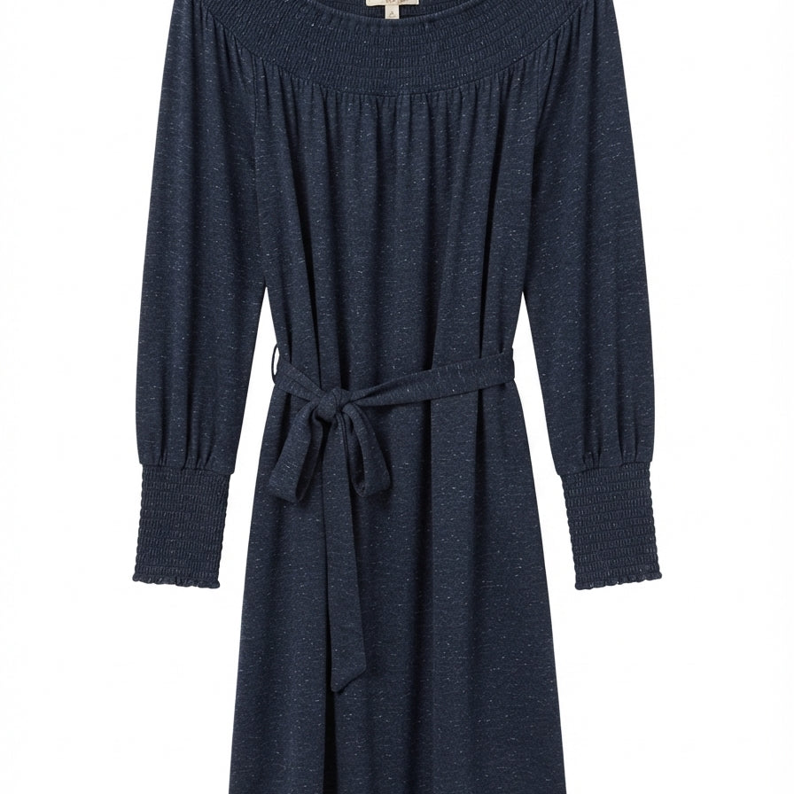 LOFT · Smocked Belted Linen blend · Medium · Navy