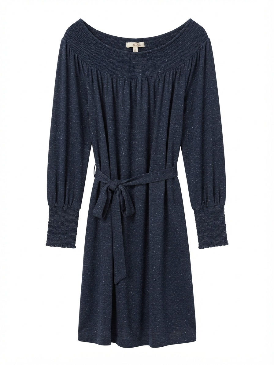 LOFT · Smocked Belted Linen blend · Medium · Navy