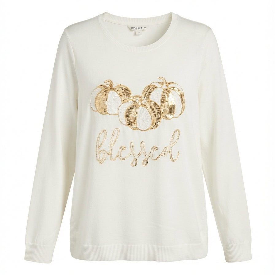 Kiss & Fly · Pumpkin Thanksgiving top · 3X · White/Cream