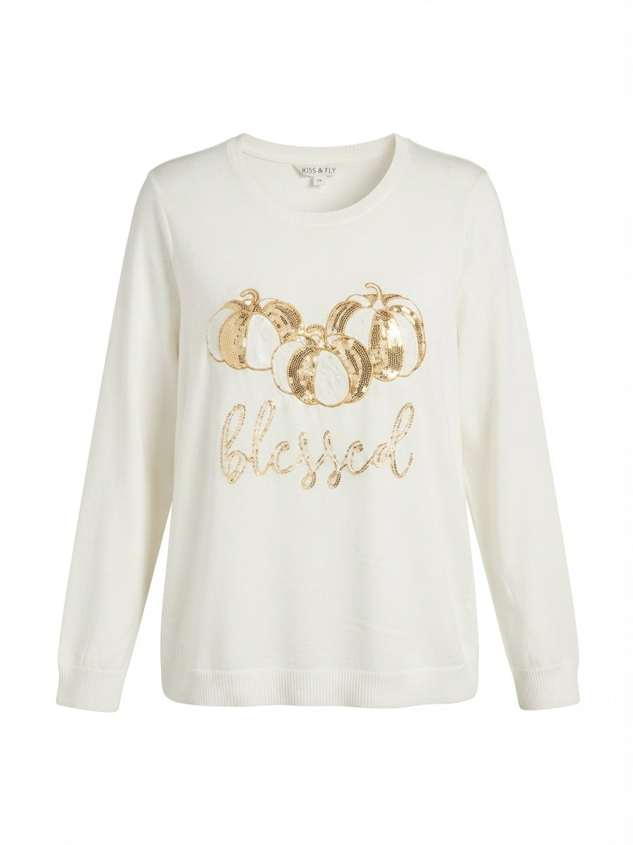 Kiss & Fly · Pumpkin Thanksgiving top · 3X · White/Cream