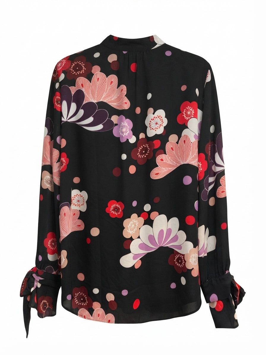 Ann Taylor · BlackFloral Tie Sleeve Detail · XLarge · BlackFloral