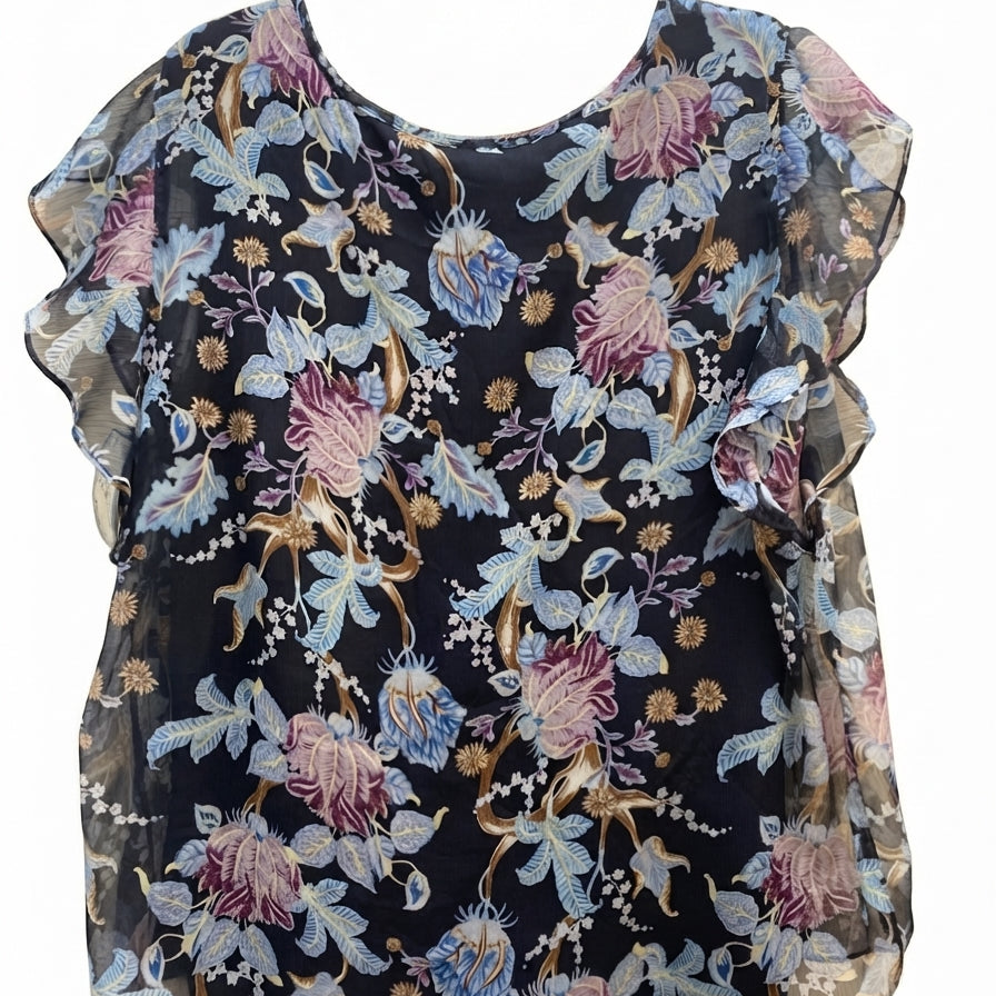 Vince Camuto · Flutter Sleeve Top · 2X · BluePurp+ Sheer