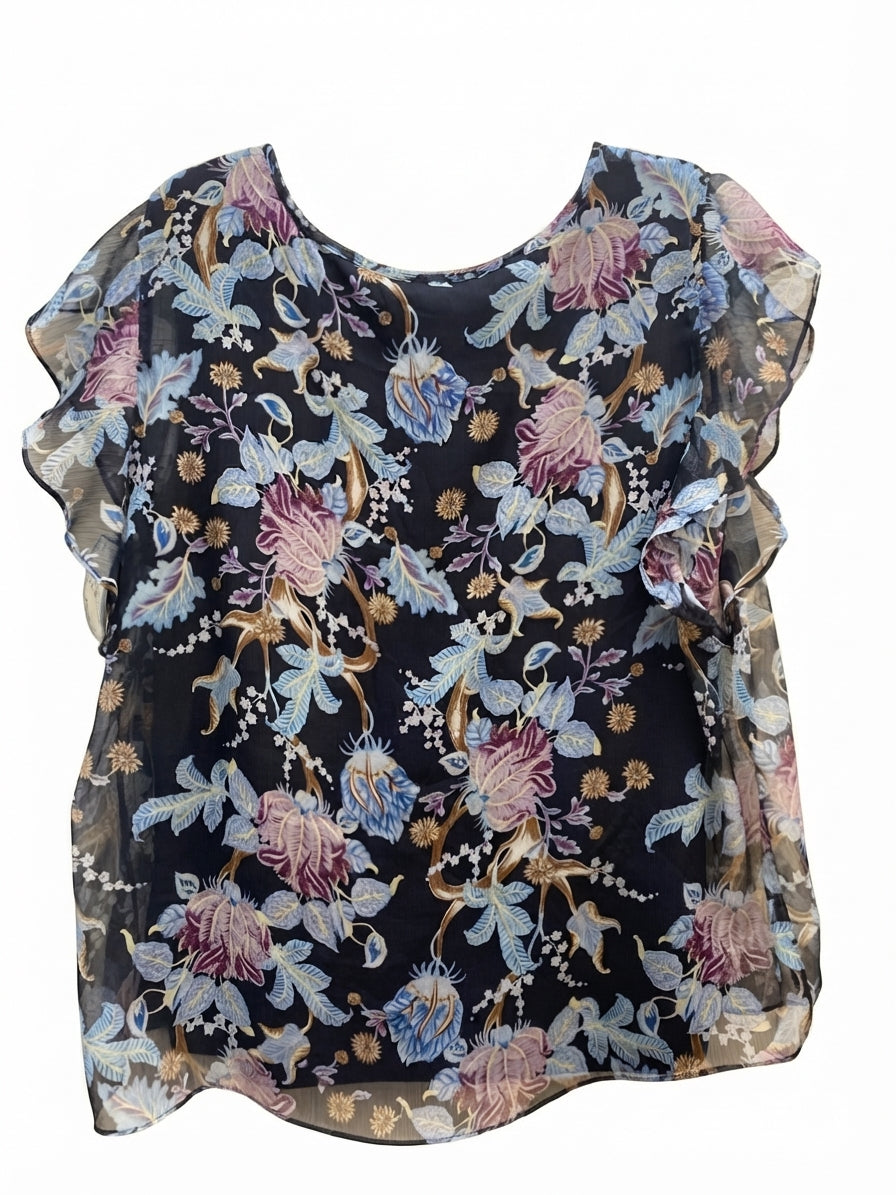Vince Camuto · Flutter Sleeve Top · 2X · BluePurp+ Sheer