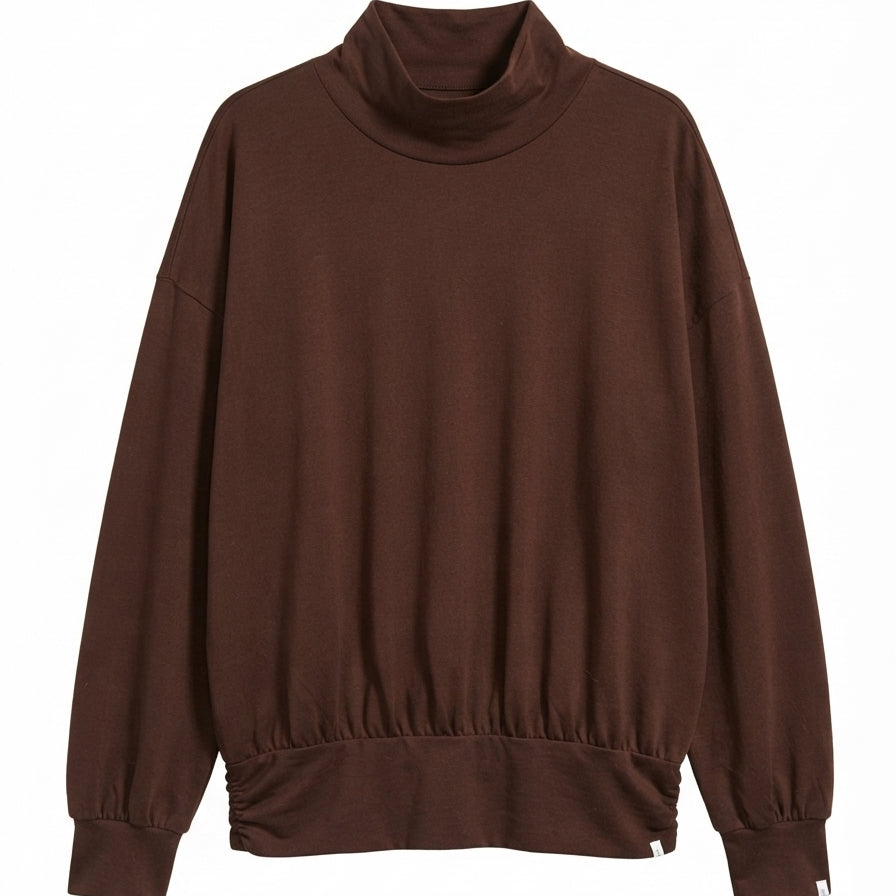Garnet Hill · Cowl Neck Top with Elastic Banded Hem · XSmall · Chocolate