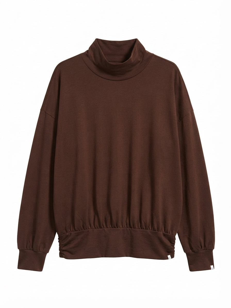 Garnet Hill · Cowl Neck Top with Elastic Banded Hem · XSmall · Chocolate