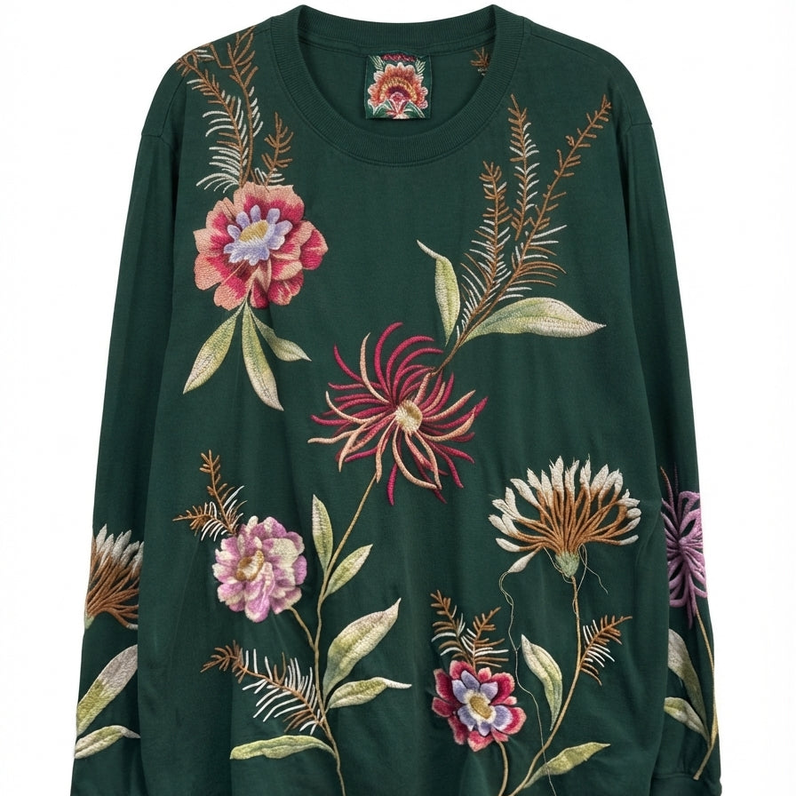 Johnny Was · Ivy Floral Embroidered Longsleeve · Large · Dark Green