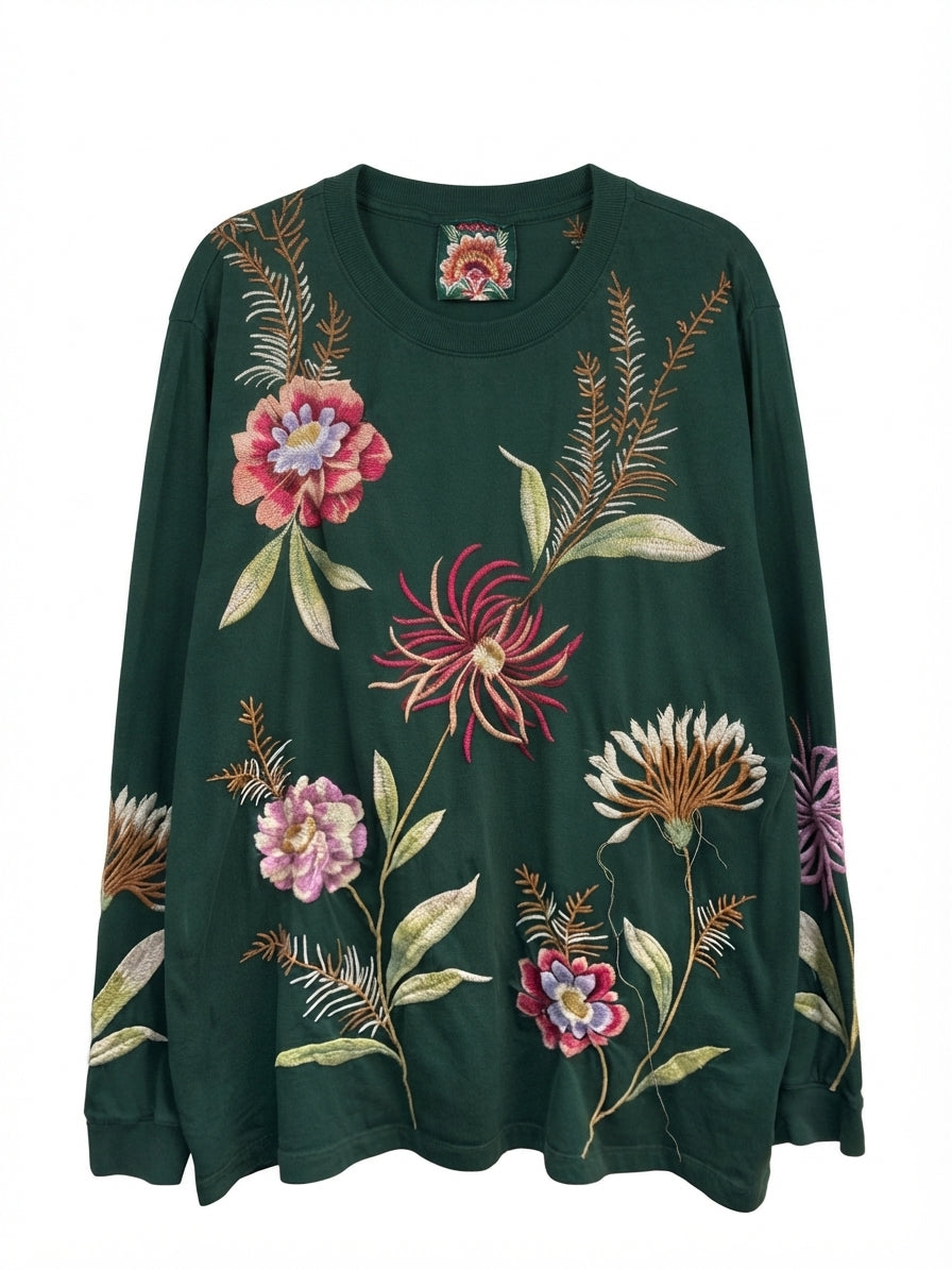 Johnny Was · Ivy Floral Embroidered Longsleeve · Large · Dark Green