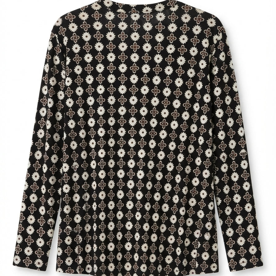 JMCollection · BlackCream Floral Split Neck · 1X · BlackCream