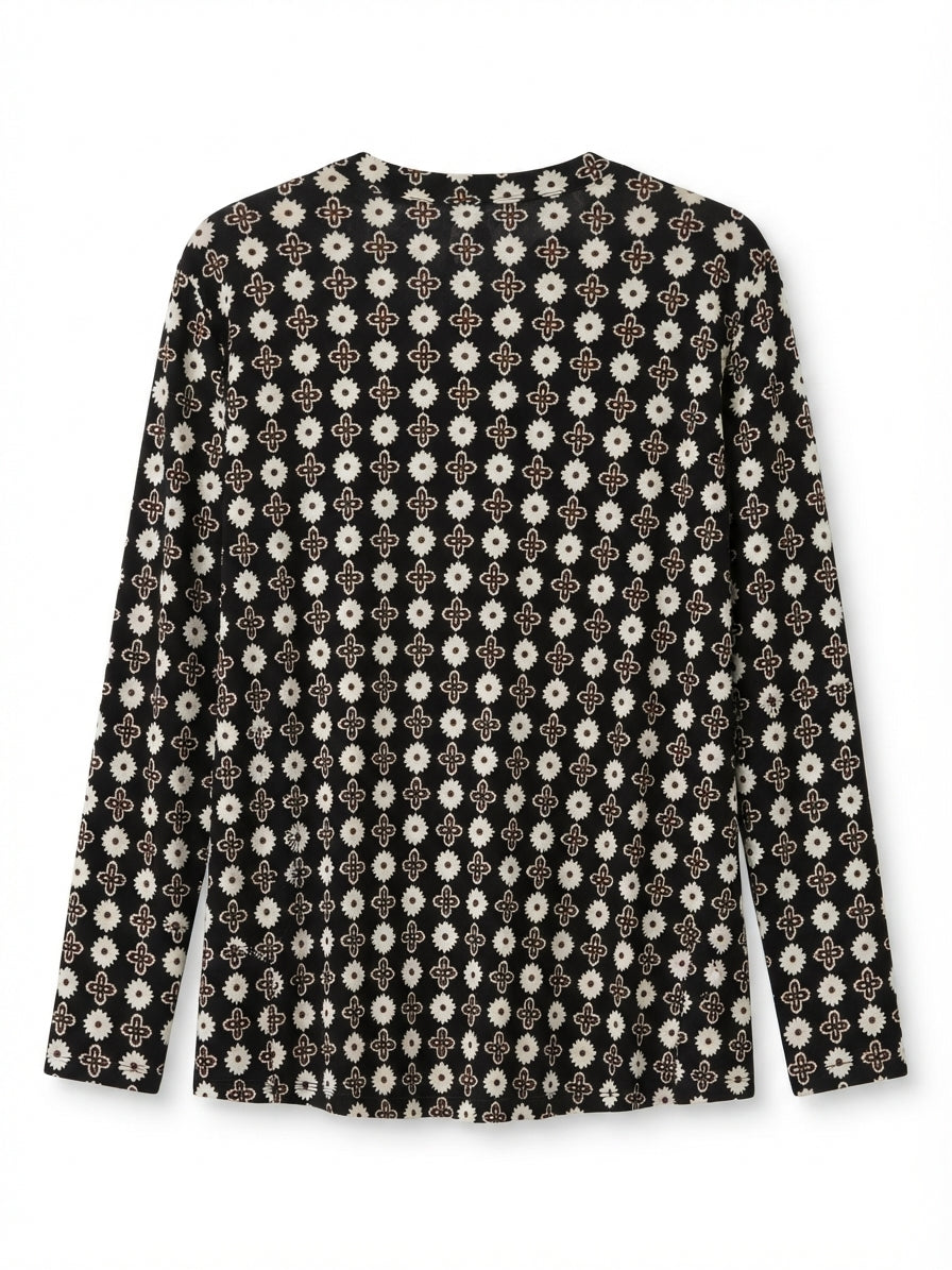 JMCollection · BlackCream Floral Split Neck · 1X · BlackCream