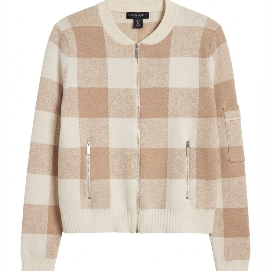 Cynthia Rowley · Zip Up Sweater · Large · WhiteBeige