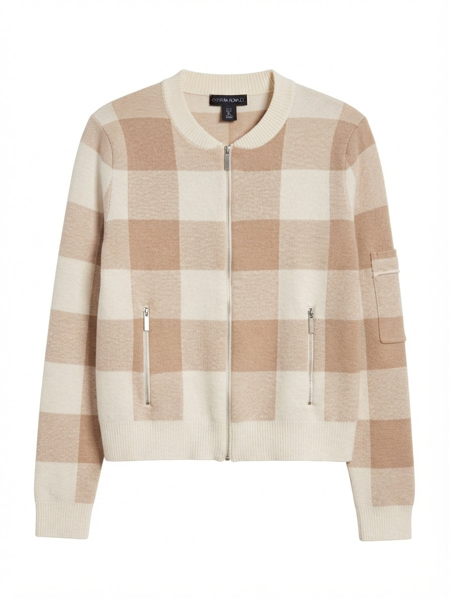 Cynthia Rowley · Zip Up Sweater · Large · WhiteBeige