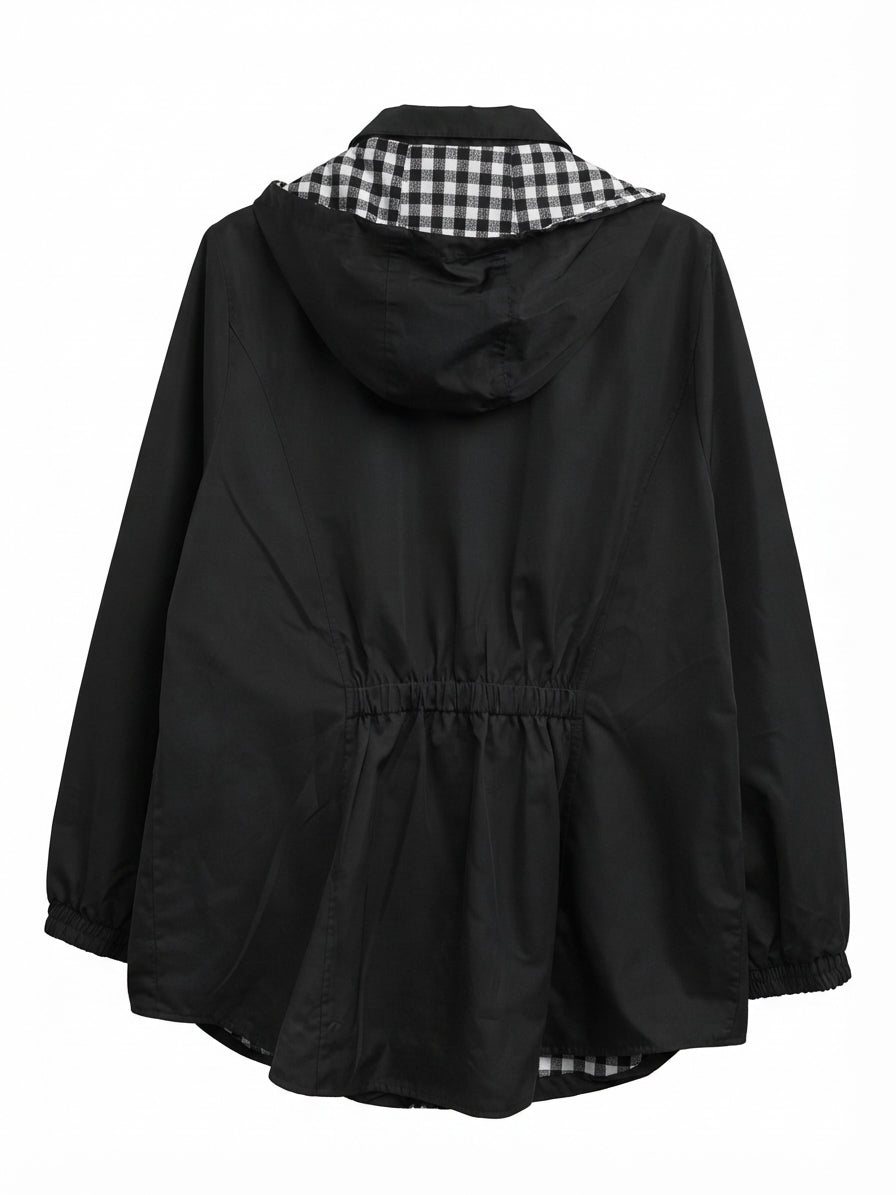 Susan Graver · RainCoat Black Hooded Gingham Lining · 1X · Black