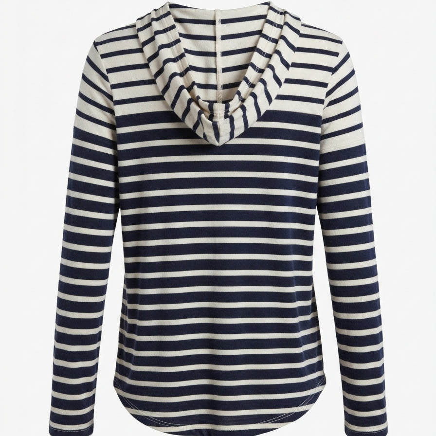 Ralph Lauren · 1/4 Zip Hoodie Cotton Blend · Medium · NavyCream Striped