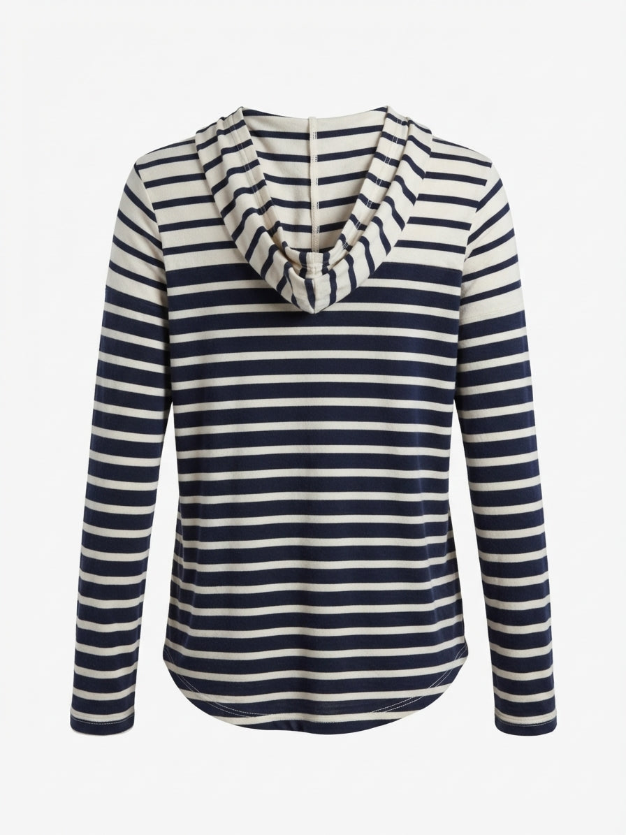 Ralph Lauren · 1/4 Zip Hoodie Cotton Blend · Medium · NavyCream Striped