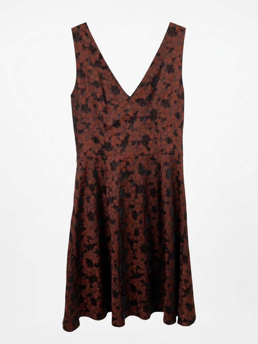 LOFT · Floral Print Lined Dress · 10 · BrownBlack