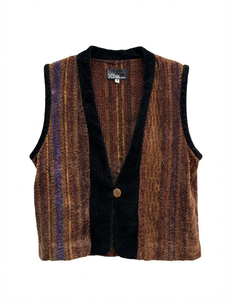 Larna Shaw · Button Up Vest · Medium · Brown/Black
