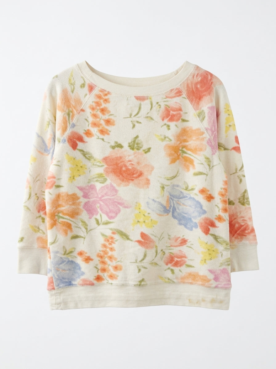 RalphLauren · Drawstring pullover top · Small · Cream Floral