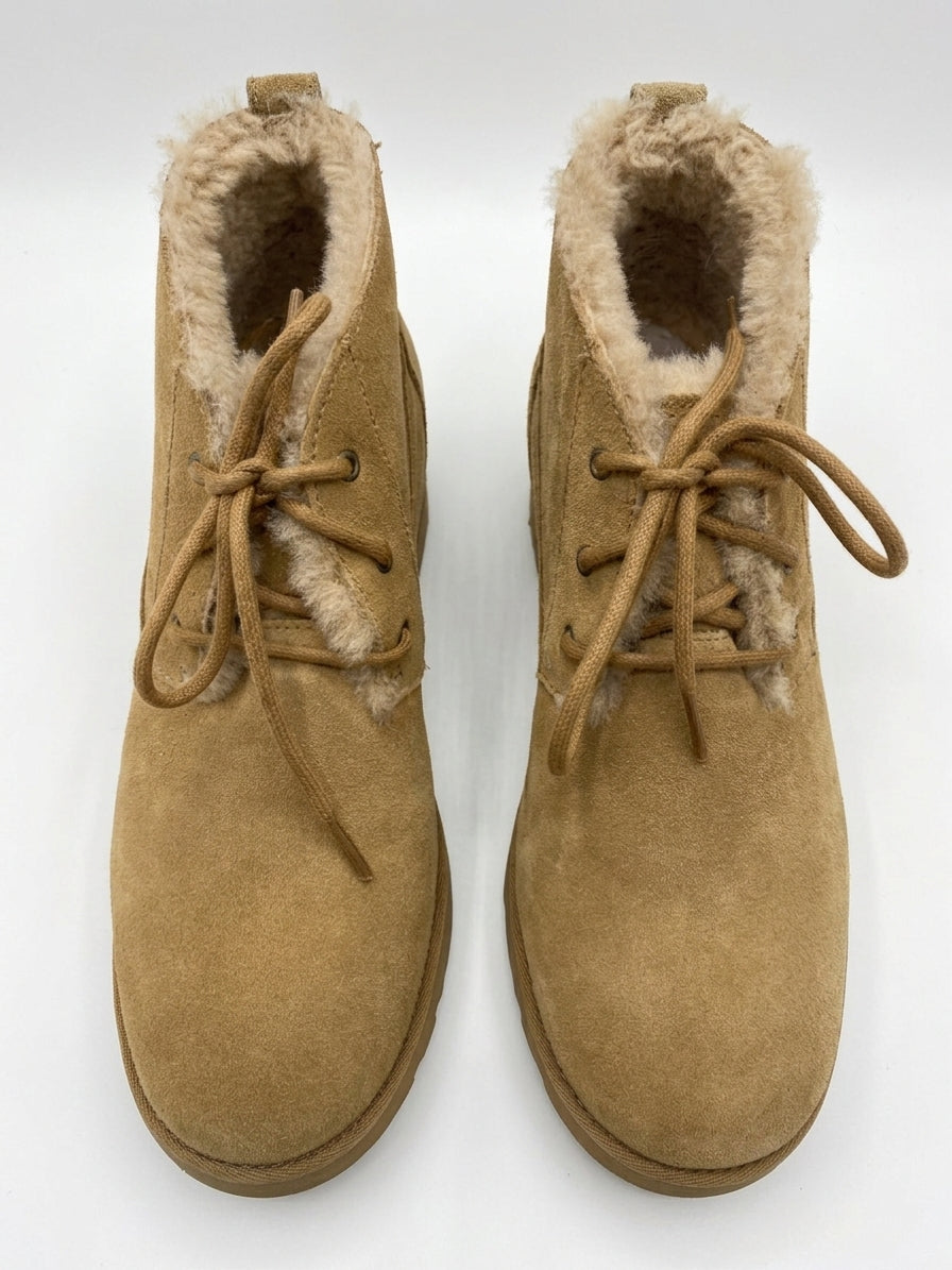 Ugg · Classic Femme Lace-Up Suede Ankle Wedge · 9.5 · Camel