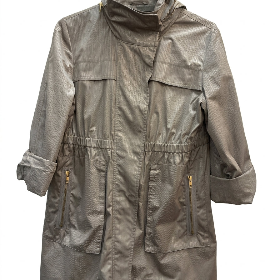 Alfani · Hooded, Zip up jacket w/ roll tab sleeve · Small · Taupe