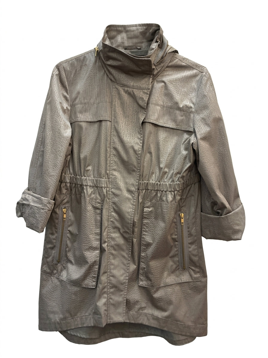 Alfani · Hooded, Zip up jacket w/ roll tab sleeve · Small · Taupe