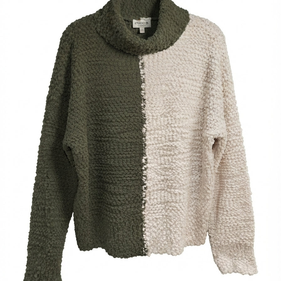 Studio B · CowlDrape · Medium · Half olive half cream