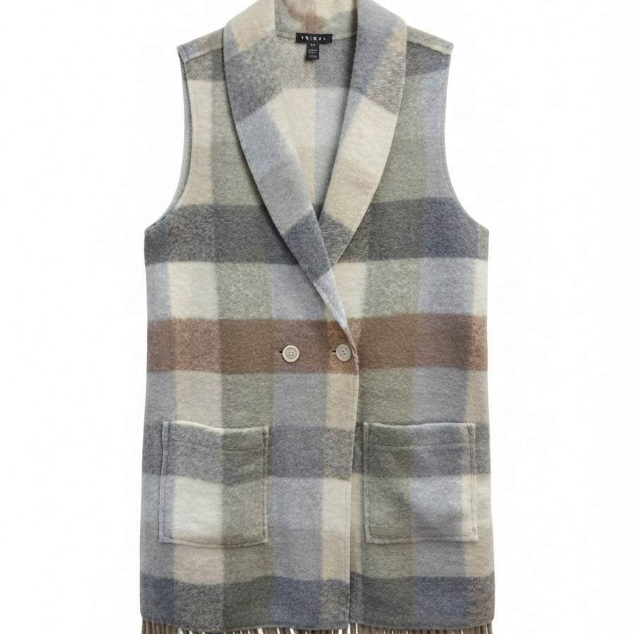 Tribal · Vest · Small · Forest Gray Plaid