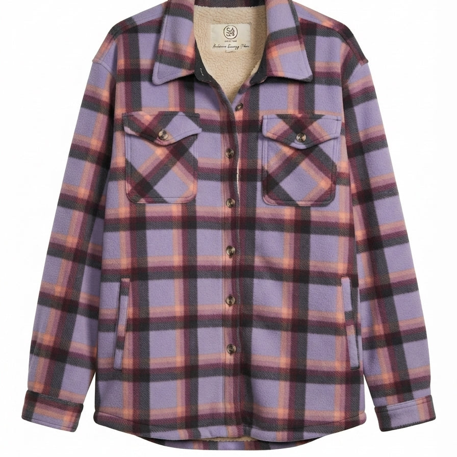 Sage · SA 33 SAGE Shacket LilacMulti Fleece Lined Plaid · Large · LilacMulti Plaid