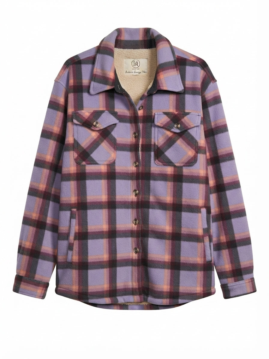 Sage · SA 33 SAGE Shacket LilacMulti Fleece Lined Plaid · Large · LilacMulti Plaid